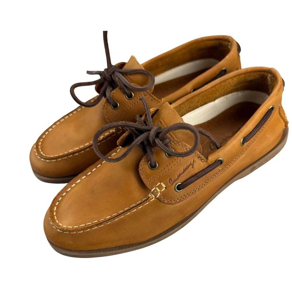 Canoos Mens Leather Boat Shoes Tan Spikeless Golf Loafers Size 8 US 42 EU